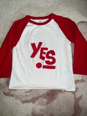 H&M Kids White & Red 'YES.' Raglan Long Sleeve Tee, Unisex